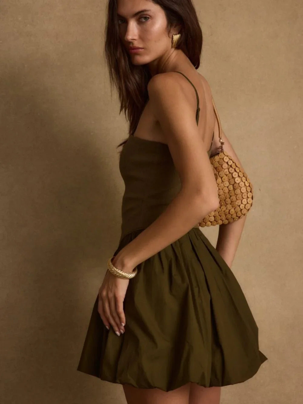 12th Tribe Eternal Olive Bubble Hem Mini Dress Size XL - Picture 2 of 4